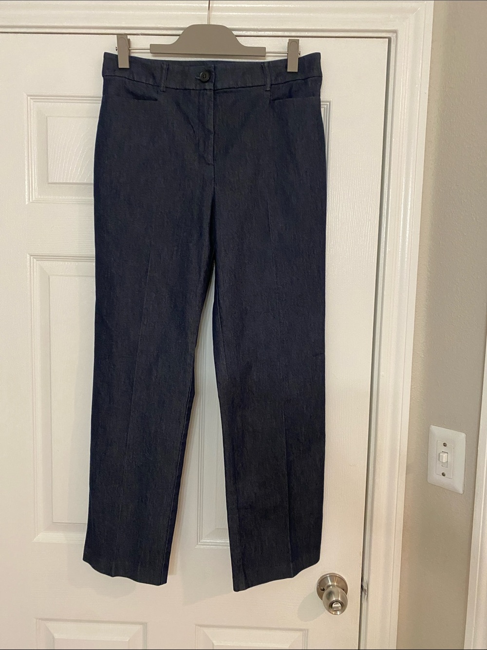 LOFT Navy Stretch Denim Straight-Leg Dress Pants